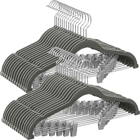 SONGMICS Cabides para Calças, Kit com 30 Cabides de Veludo com Presilhas Ajustáveis