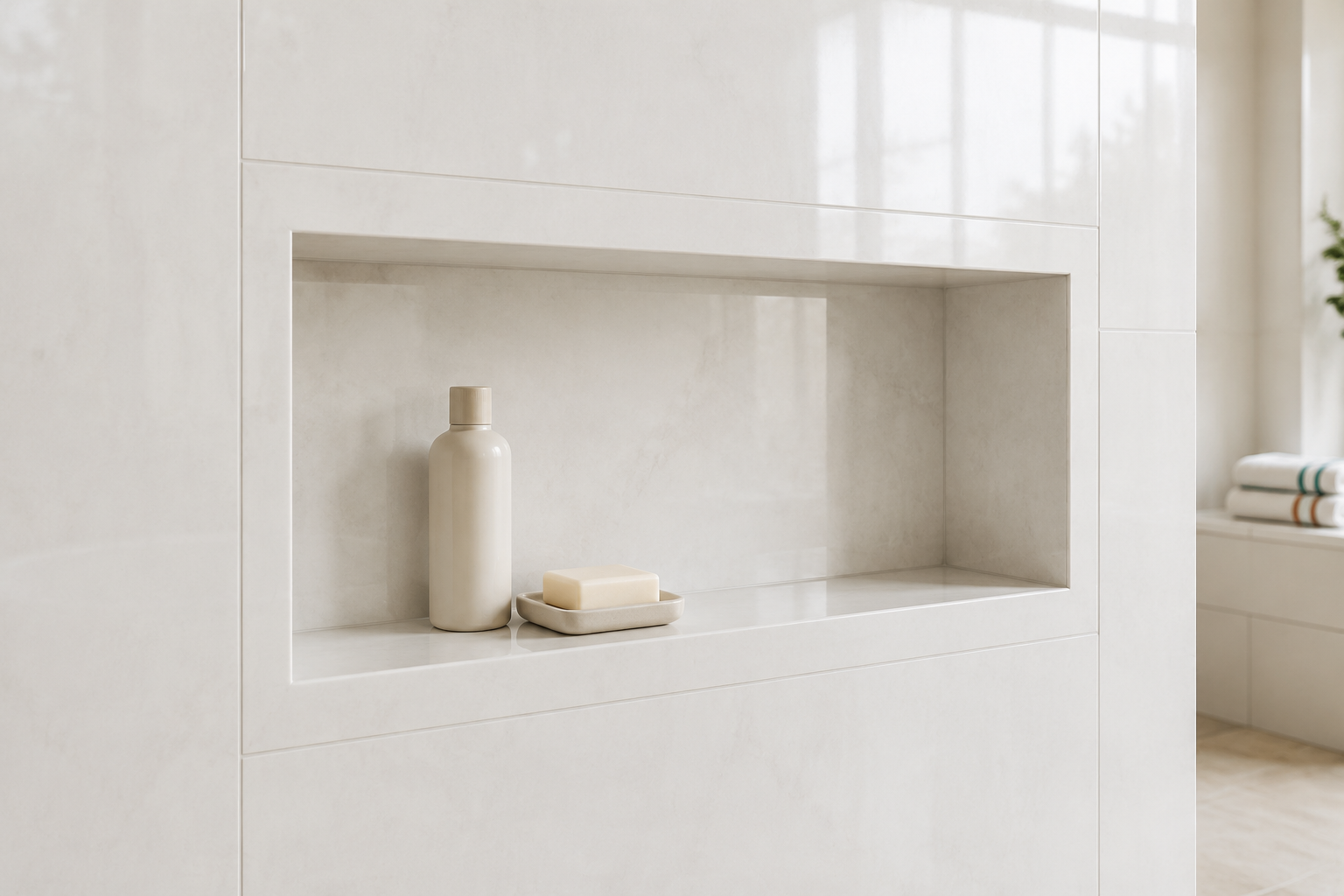 Nicho Porcelanato Banheiro Porta Shampoo Prateleira Organizador Lavabo Box (Branco)