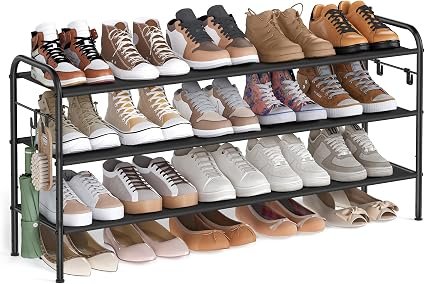 SONGMICS Sapateira de 3 Níveis com 4 Ganchos, até 18 Pares
